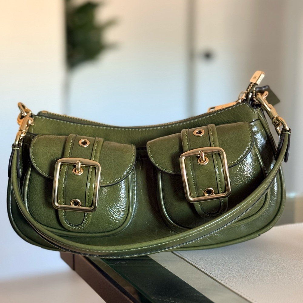 Coach Green Ashton Leather Shoulder Bag with Gold Accents